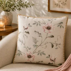 Cuscino divano beige 45x45 cm fiori