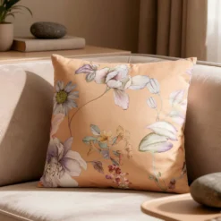 Cuscino divano velluto 50x50 cm ocra fiori
