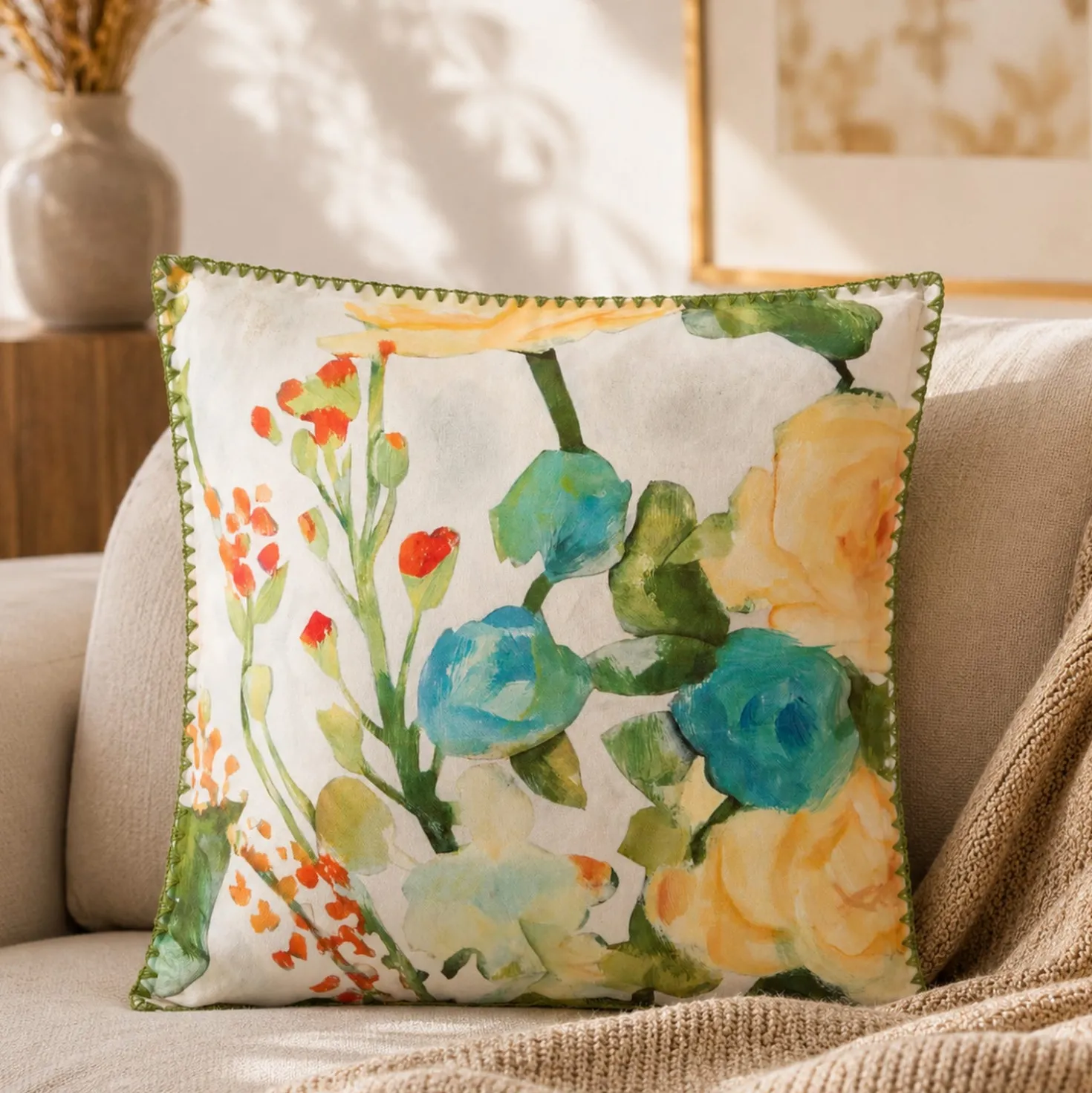 Cuscino divano 45x45 cm fiori acquerello