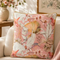 Cuscino divano 45x45 cm fiori e piume