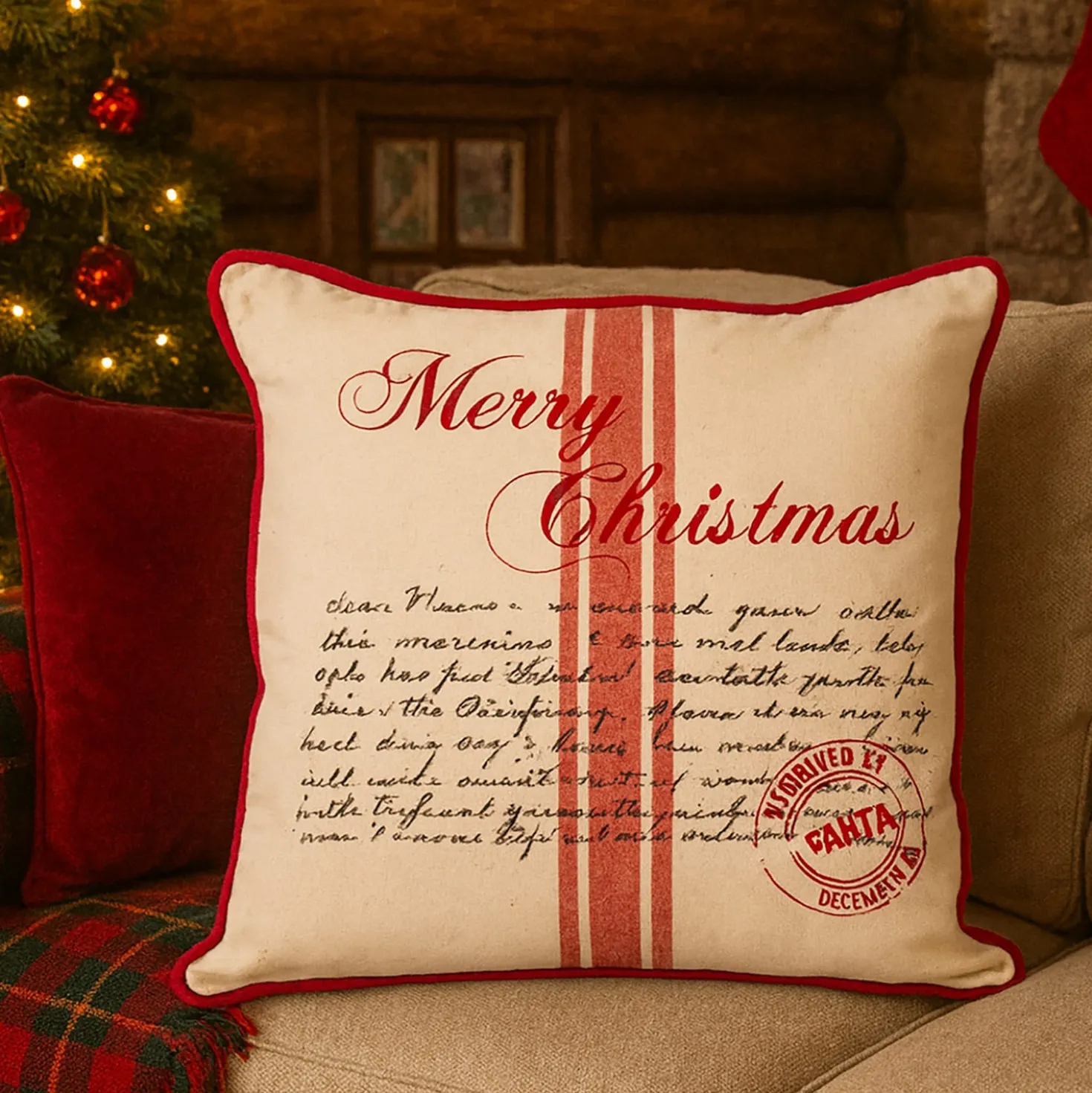 Cuscino divano 45x45 cm letterina Babbo Natale