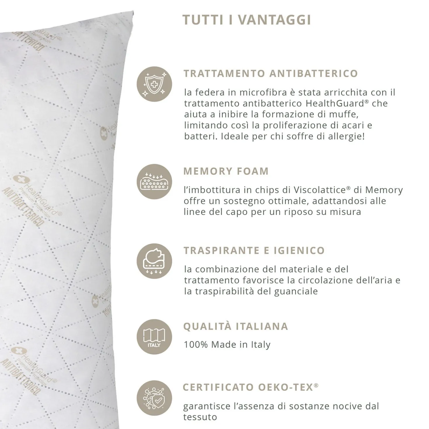 Cuscino guanciale memory ioni argento Health