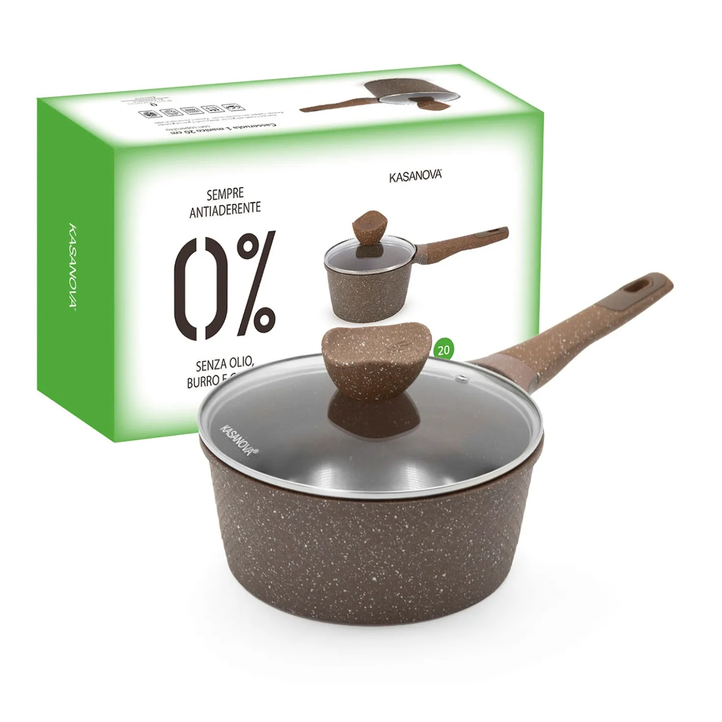 0% grassi casseruola 20 cm, con coperchio