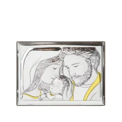 Icona Sacra famiglia oro 14x10 cm con argento Miro Silver