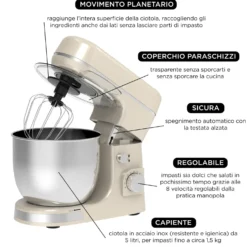 Impastatrice planetaria 5 L 1300 W crema