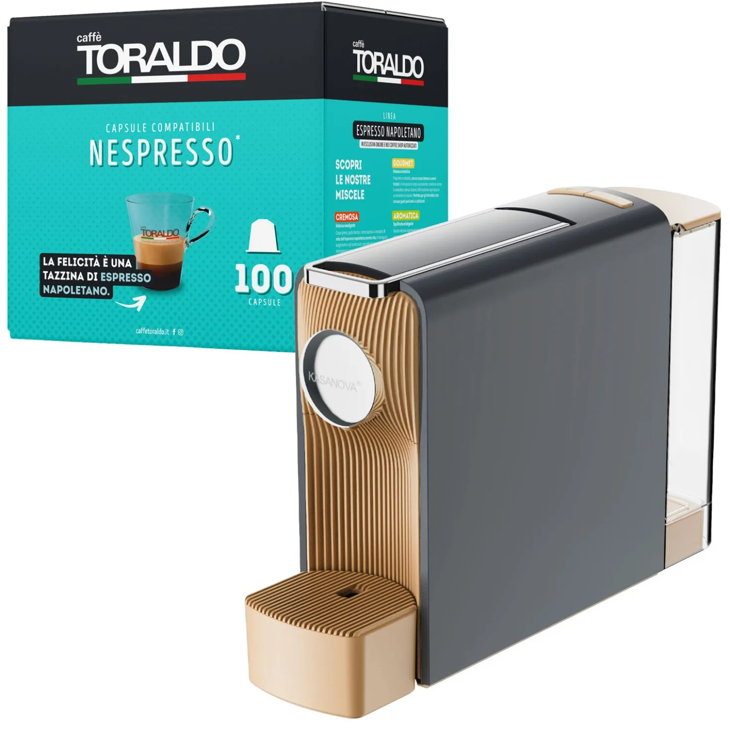 Kit Macchina caffè antracite e 100 capsule Classica Toraldo