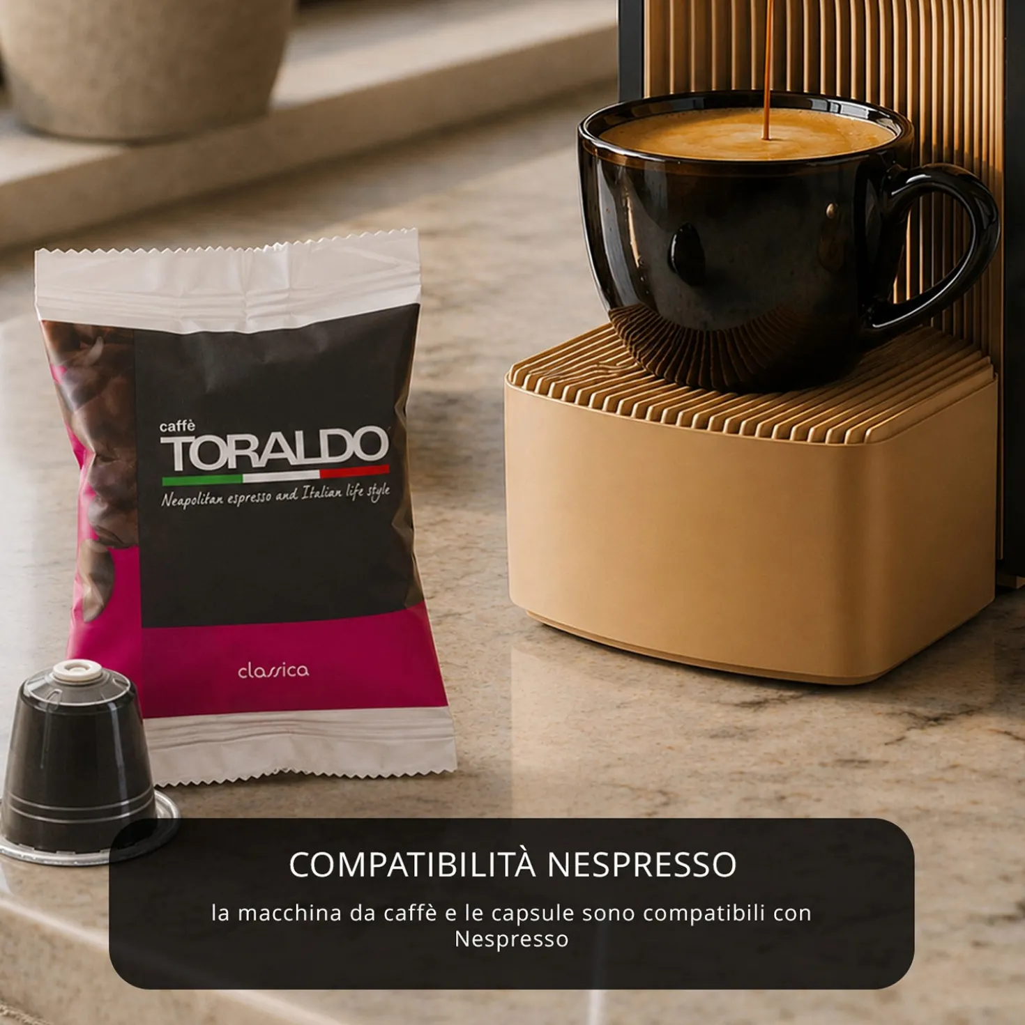 Kit Macchina caffè antracite e 100 capsule Classica Toraldo