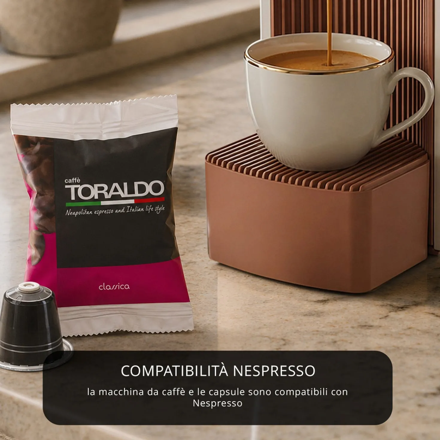 Kit Macchina caffè grigia e 100 capsule Classica Toraldo