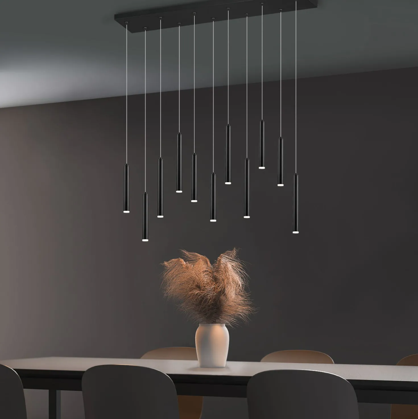 Lampada a sospensione 11 luci nera Tubular Trio