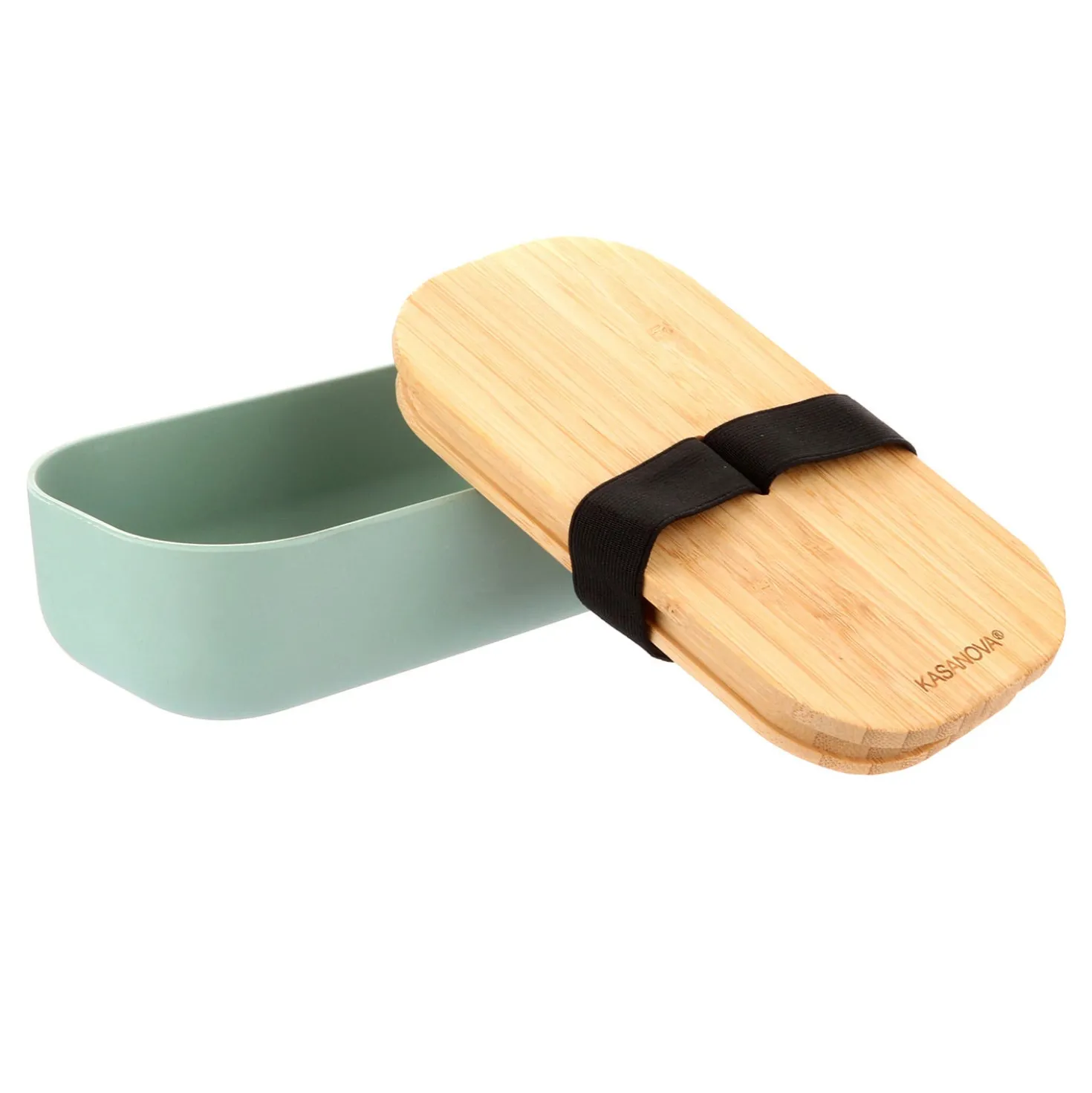 Lunch box ermetico verde in bambù con elastico, 750 ml