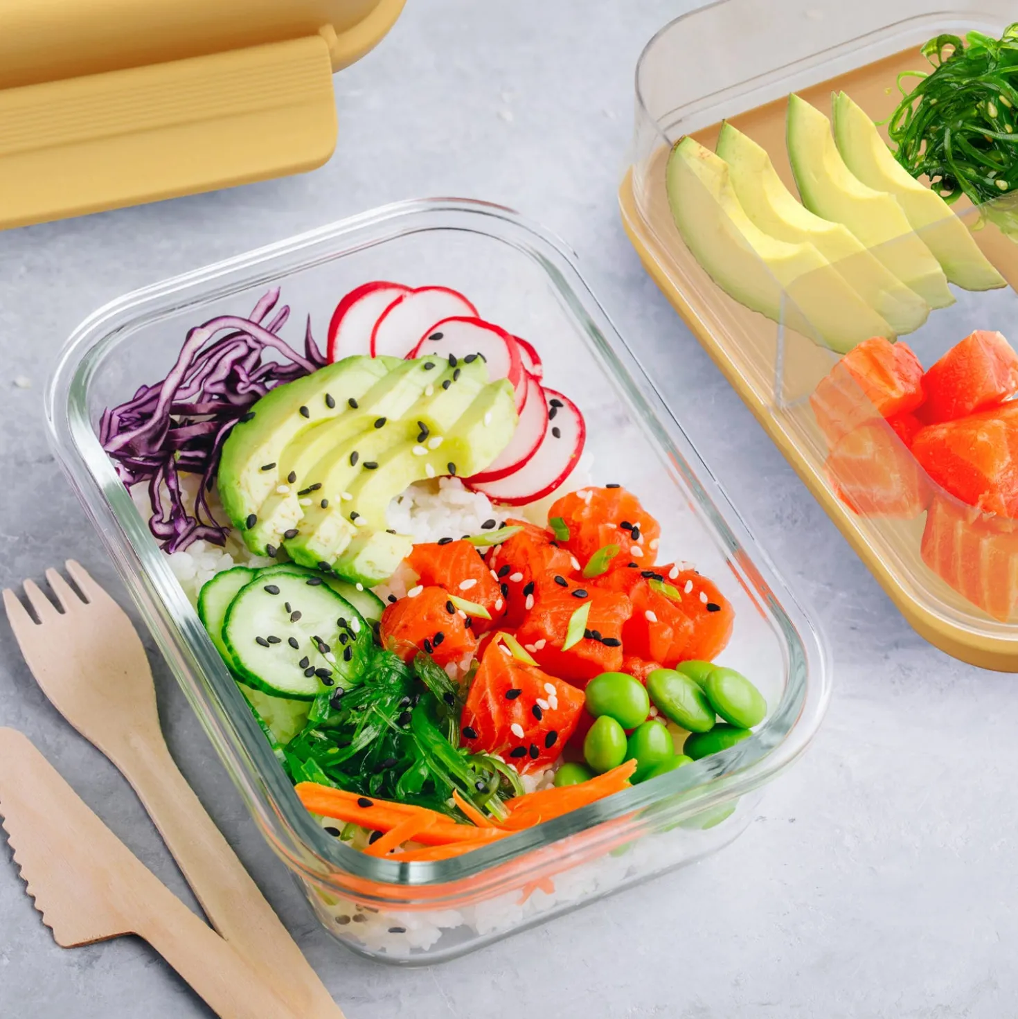 Lunch box per poke a scomparti giallo