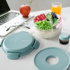 Lunch box per poke tonda a scomparti azzurro