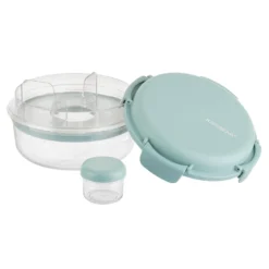 Lunch box per poke tonda a scomparti azzurro
