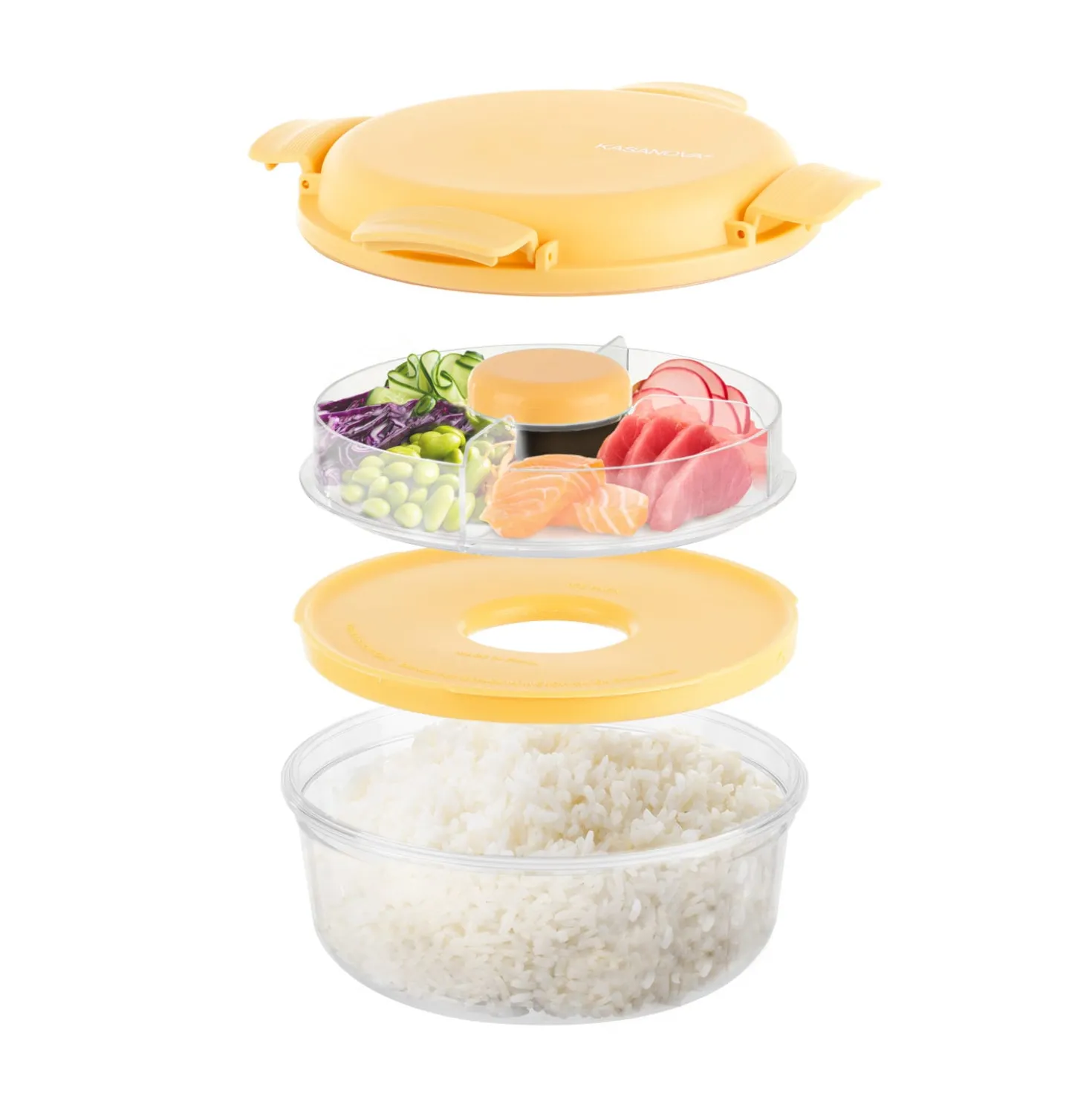 Lunch box per poke tonda a scomparti giallo