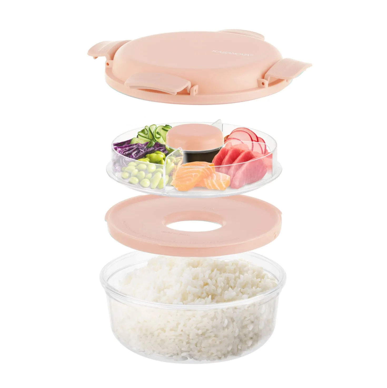 Lunch box per poke tonda a scomparti tortora