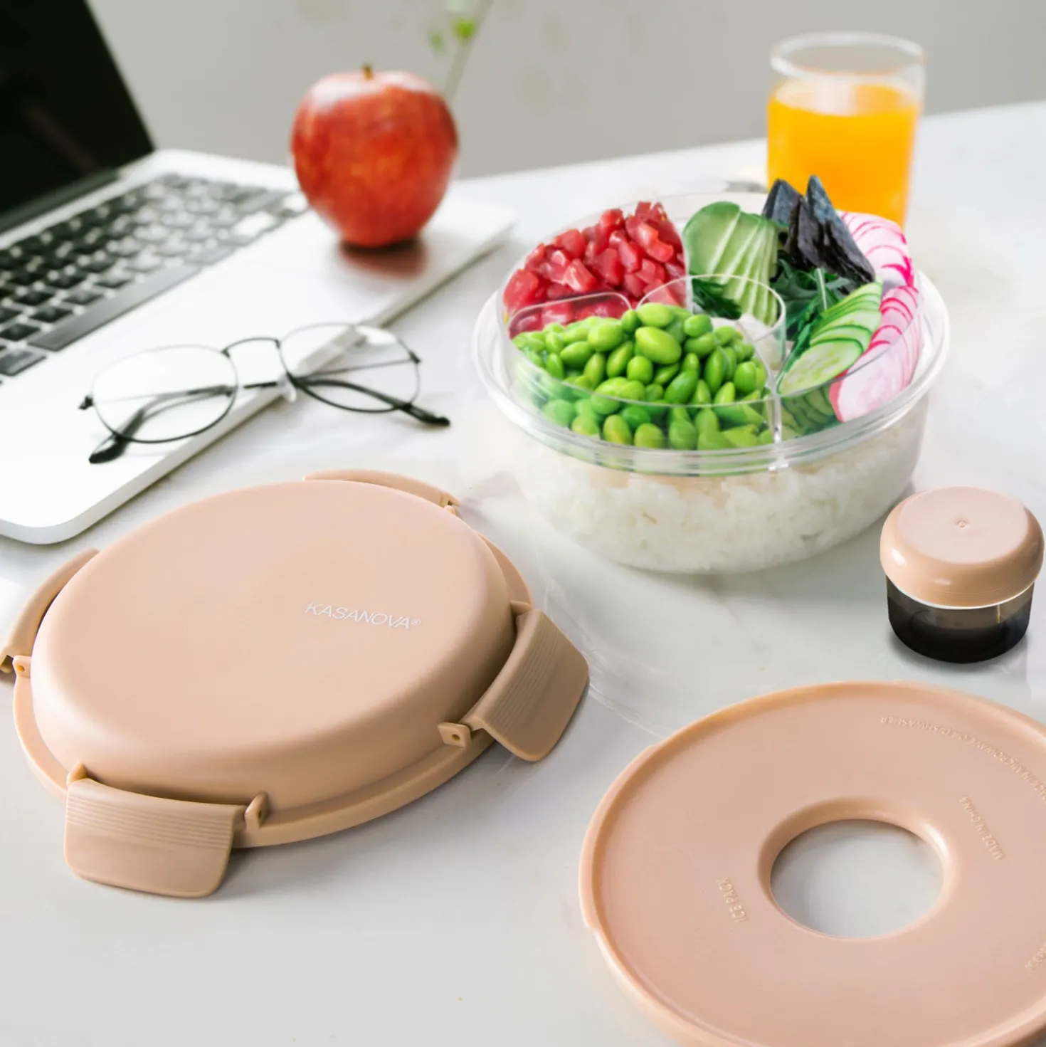 Lunch box per poke tonda a scomparti tortora