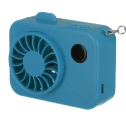 Mini ventilatore portatile azzurro macchina fotografica