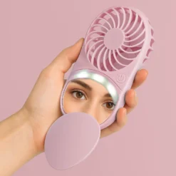 Miniventilatore tascabile con specchio led rosa