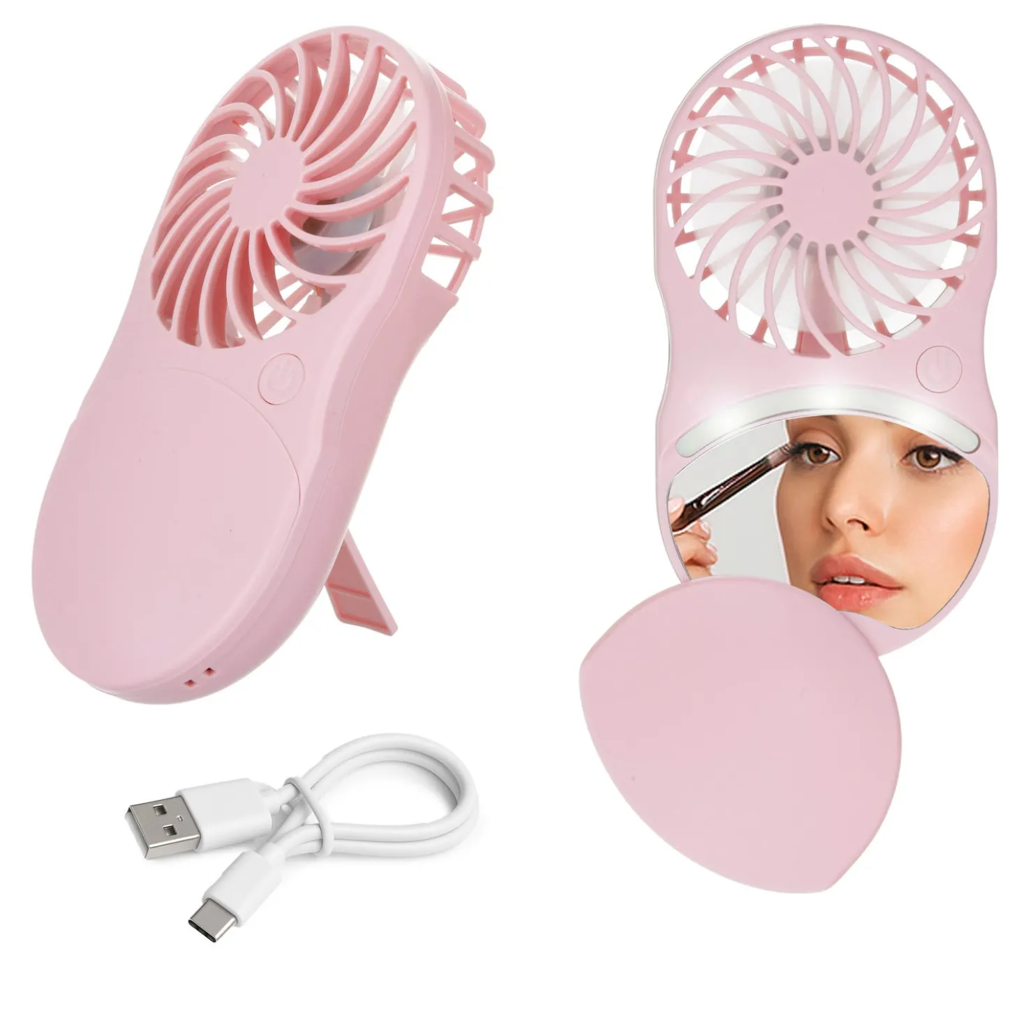 Miniventilatore tascabile con specchio led rosa