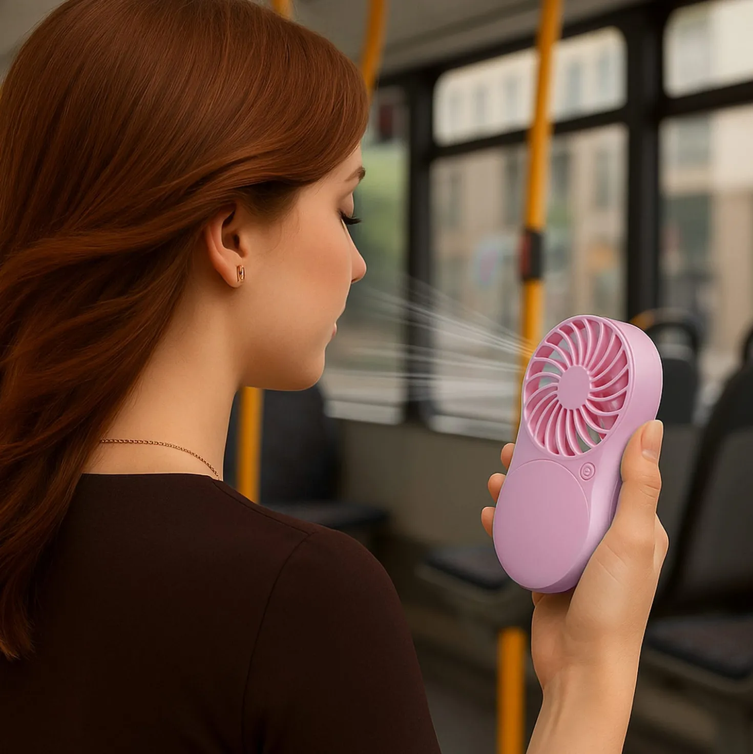 Miniventilatore tascabile con specchio led rosa