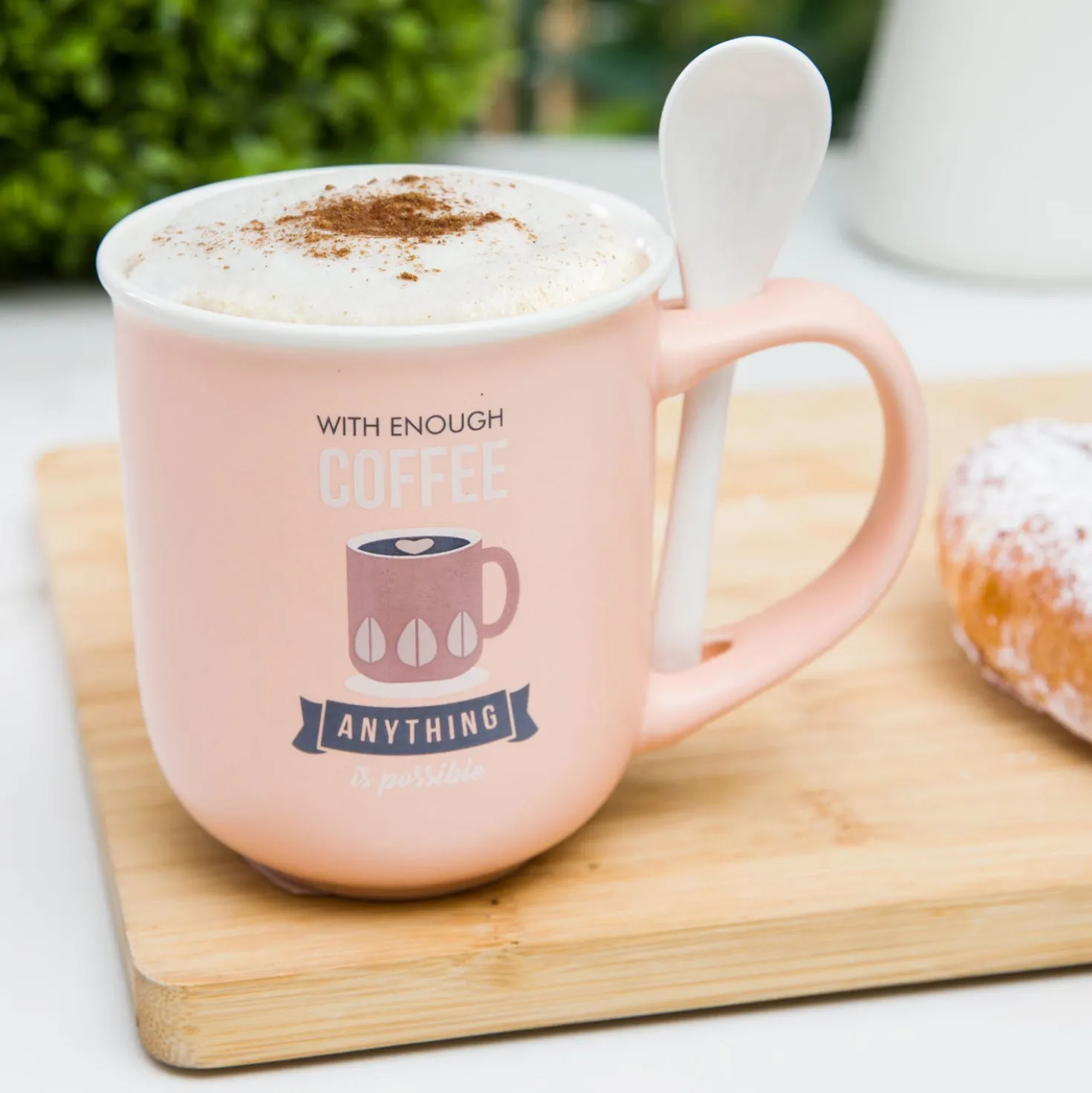 Mug caffè rosa 400 ml con cucchiaino