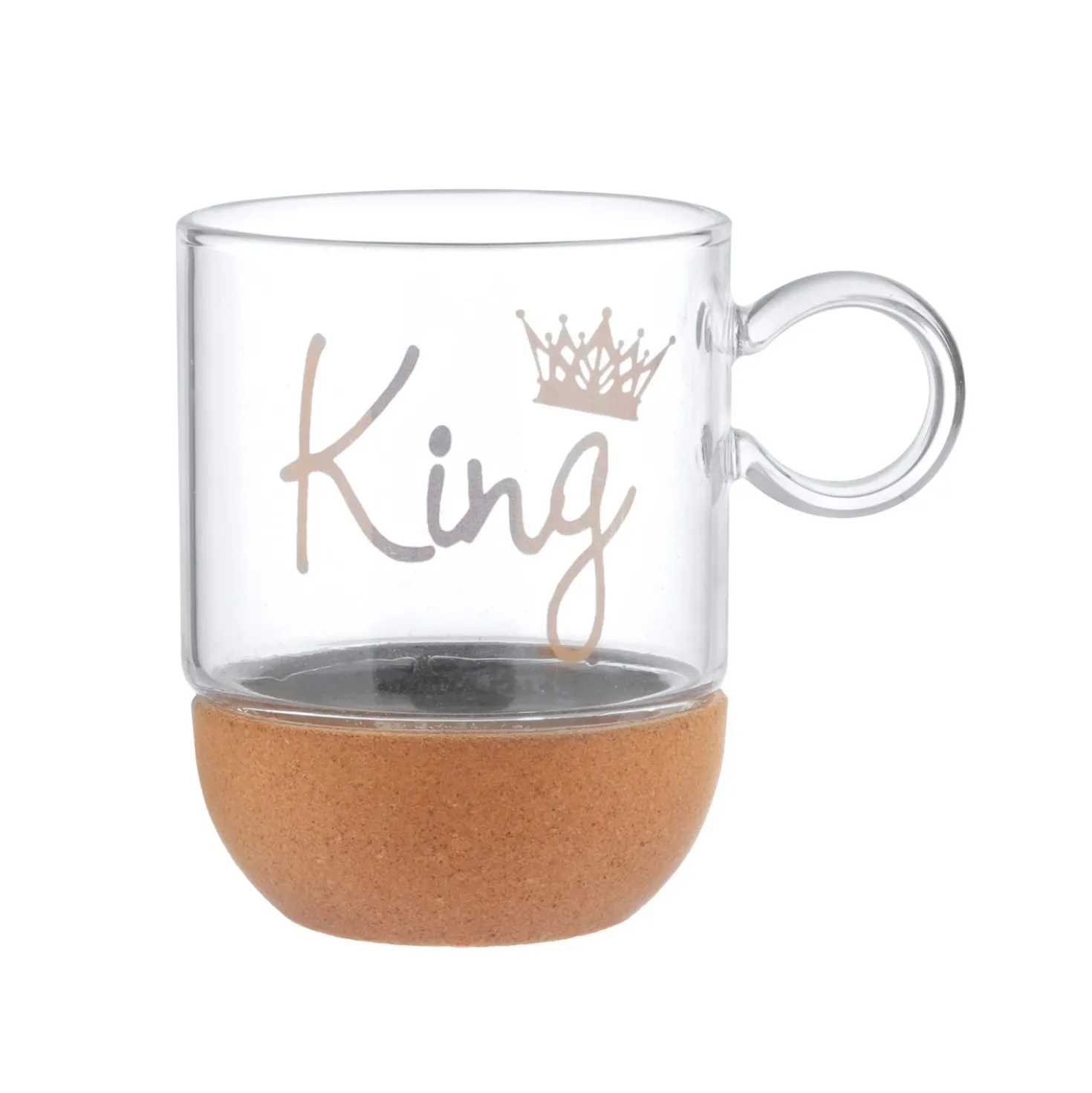Mug King in vetro borosilicato e base in sughero, 270 ml