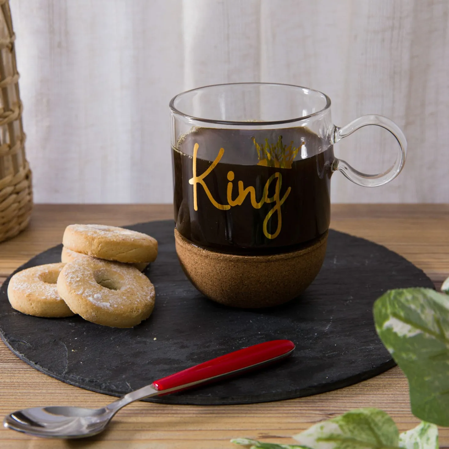 Mug King in vetro borosilicato e base in sughero, 270 ml