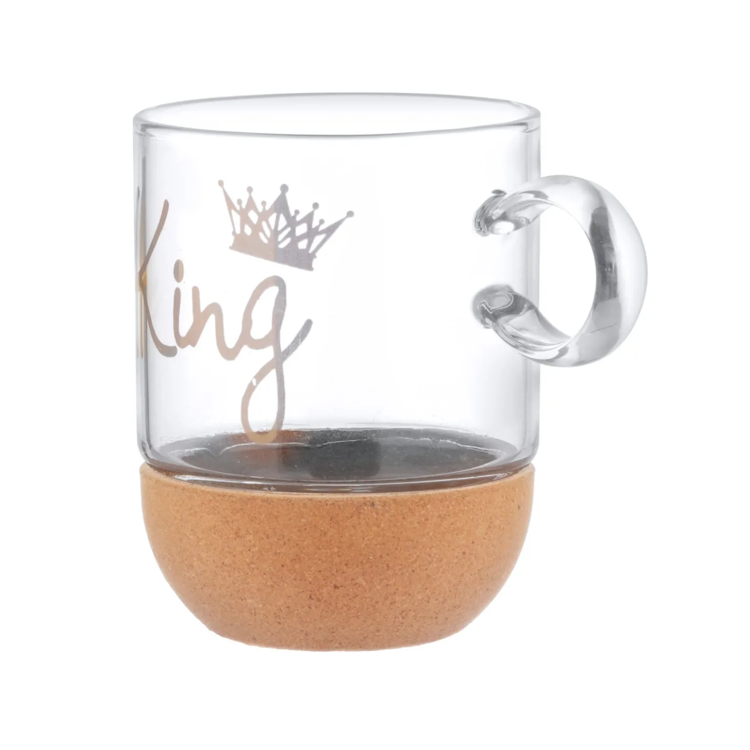 Mug King in vetro borosilicato e base in sughero, 270 ml