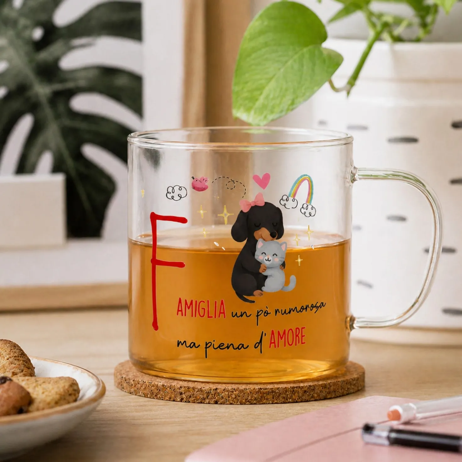 Mug lettera F vetro borosilicato 440 ml Borostories