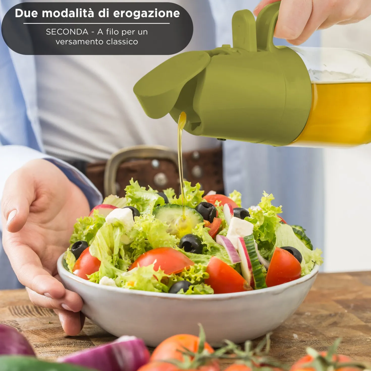 Oliera spray e versa vetro 300 ml tappo verde