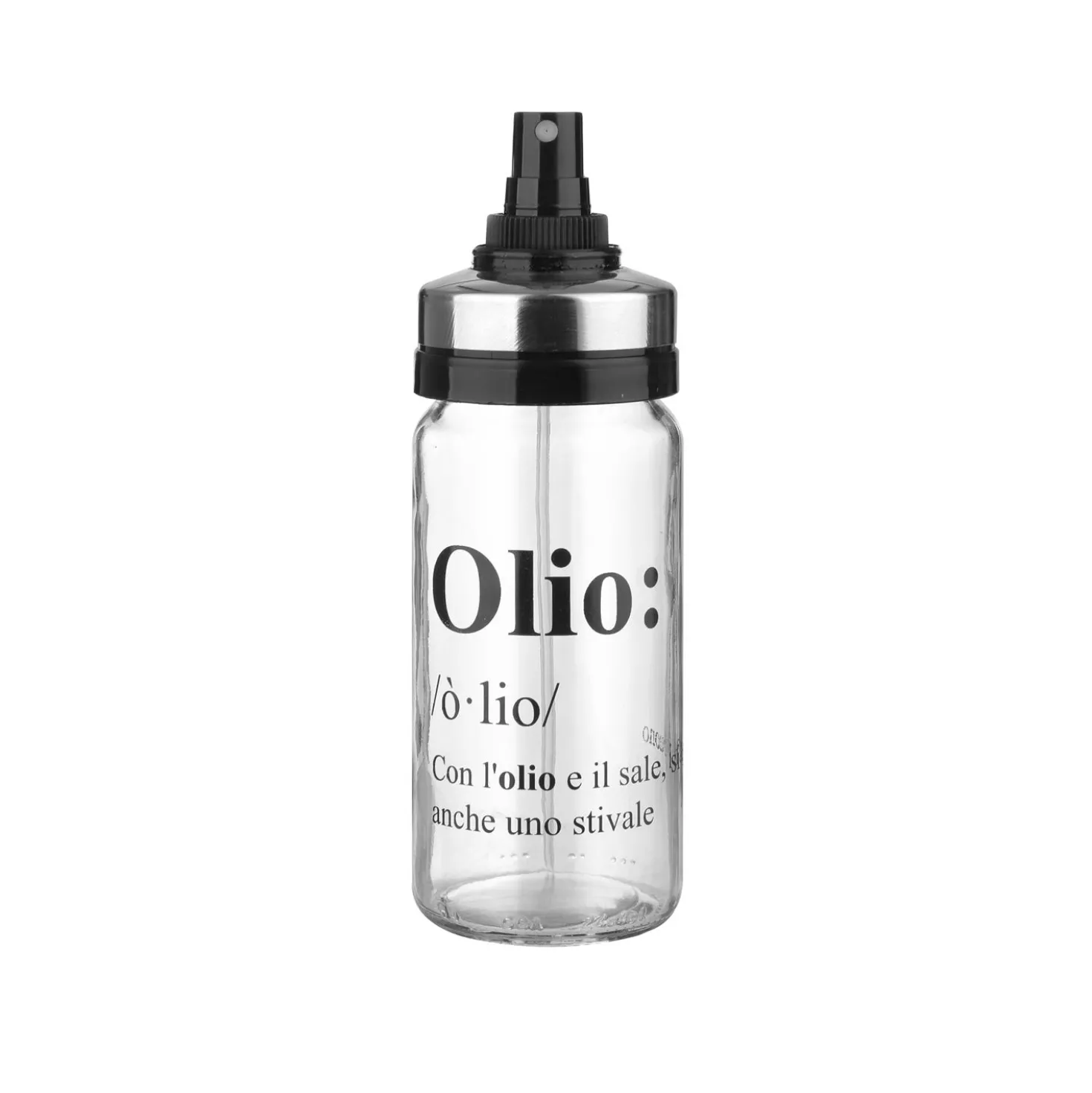 Oliera spray in vetro con scritta
