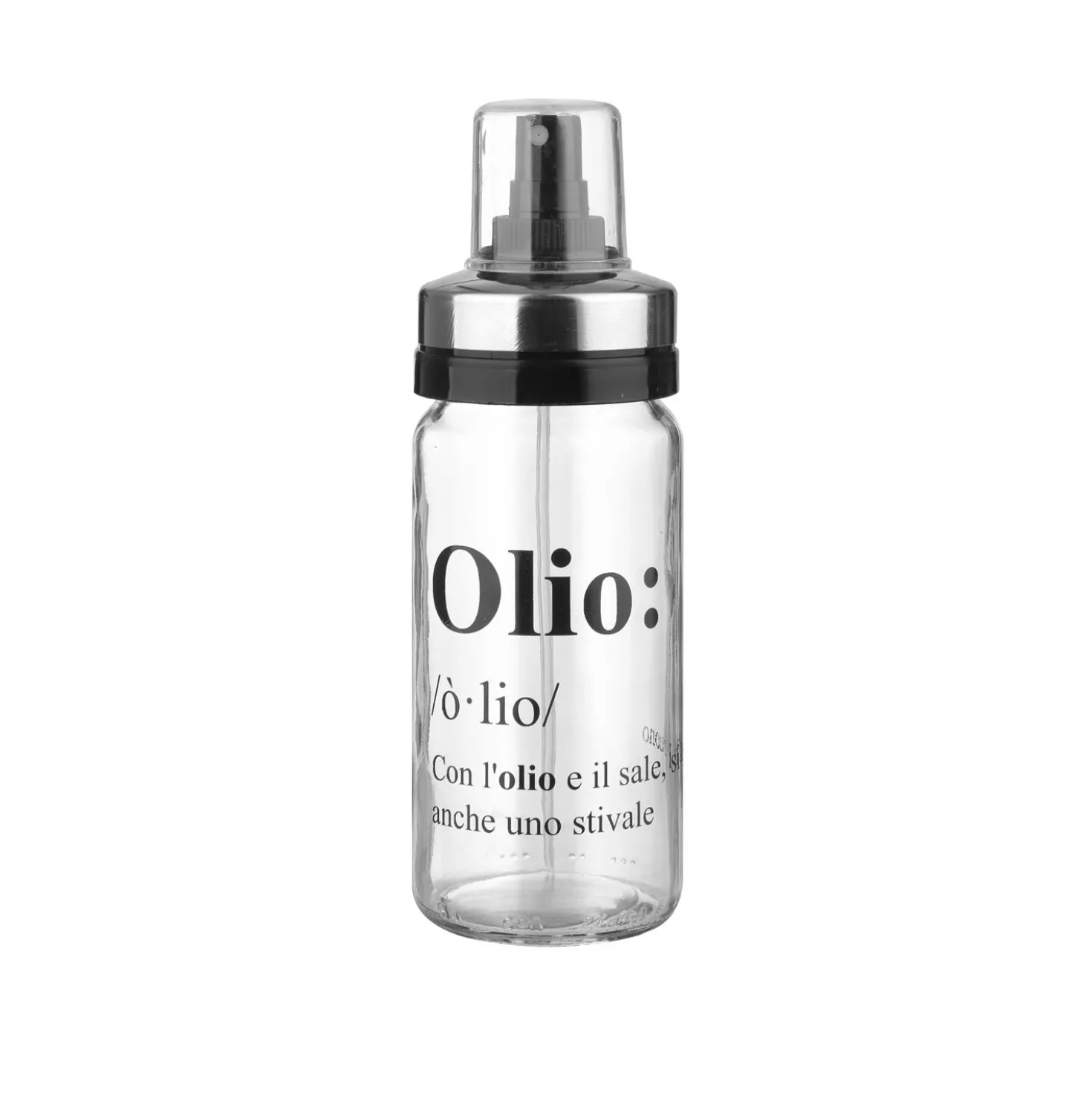 Oliera spray in vetro con scritta