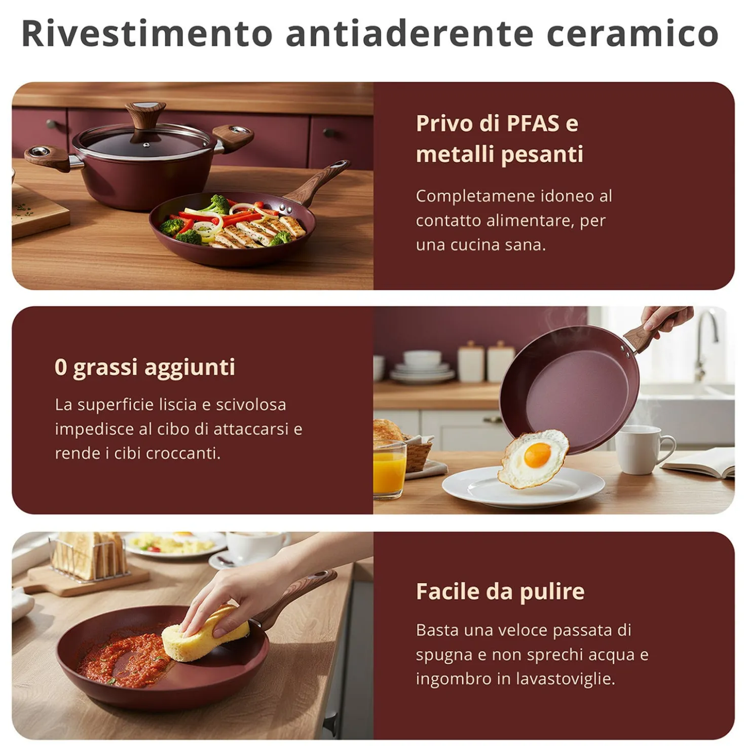 Padella 26 cm in ceramica burgundy New Ceramic