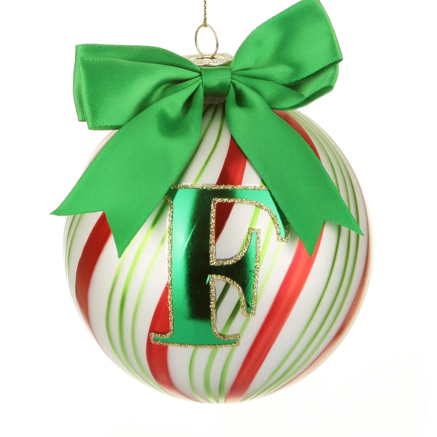 Pallina Natale con lettera F 10 cm Circus verde