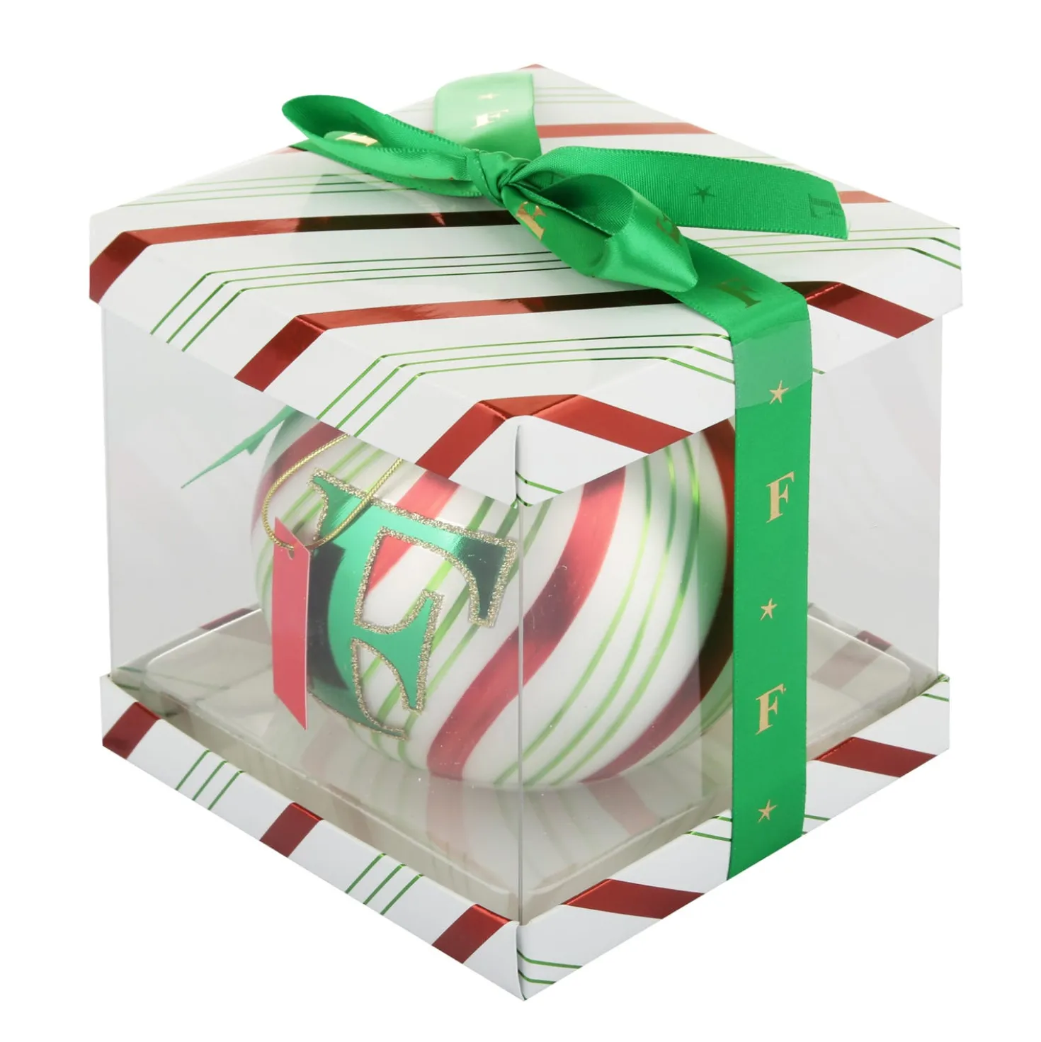 Pallina Natale con lettera F 10 cm Circus verde