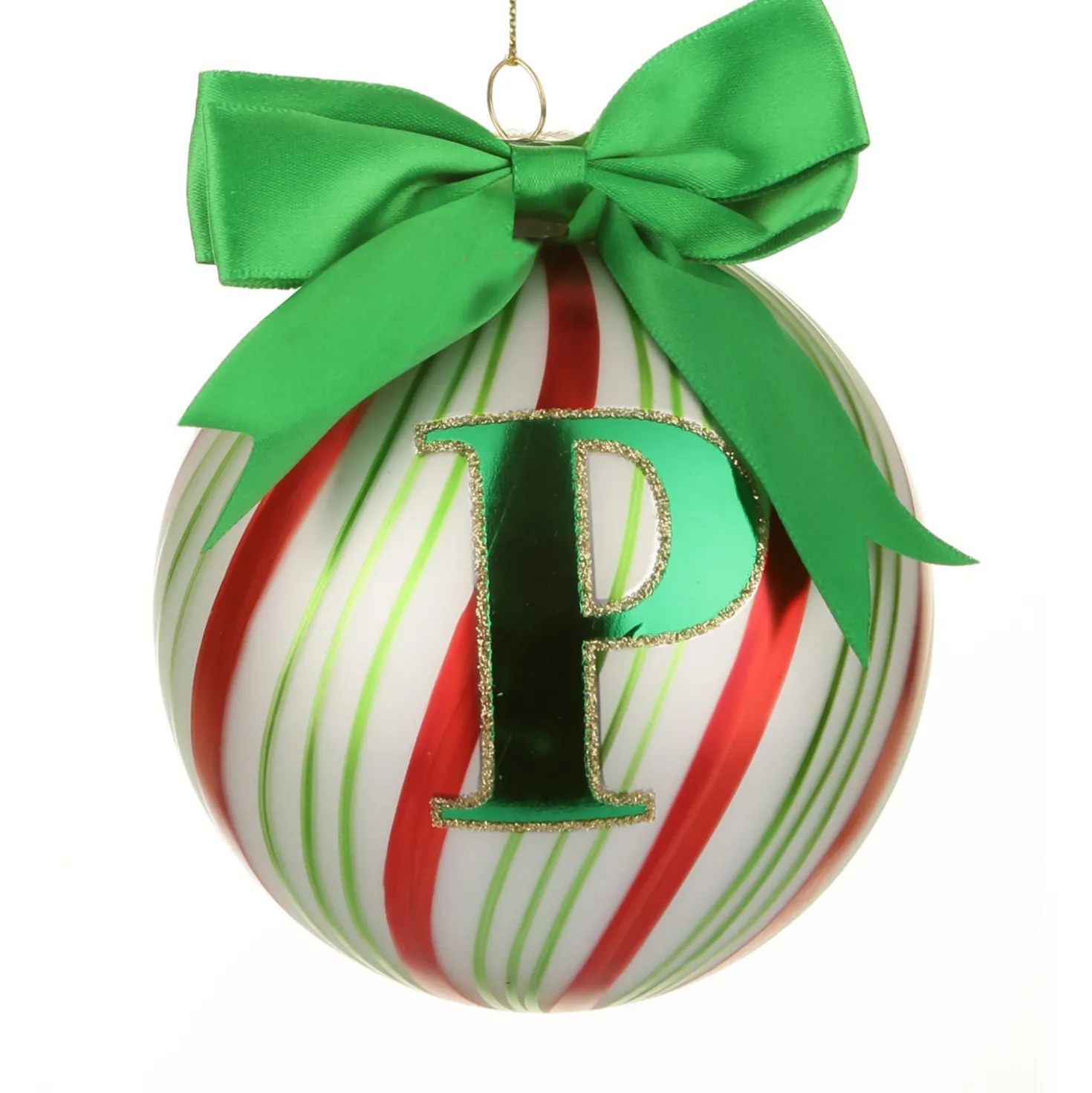 Pallina Natale con lettera P 10 cm Circus verde