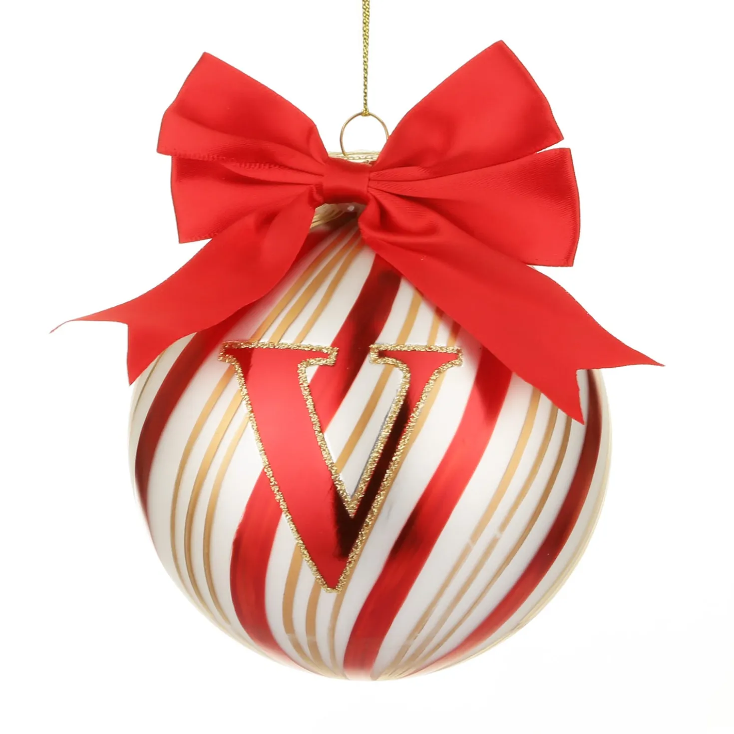 Pallina Natale con lettera V 10 cm Circus rosso