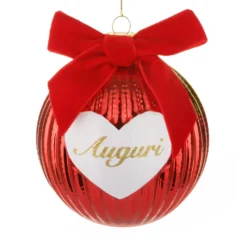 Pallina Natale cuore Auguri 10 cm rossa crochet