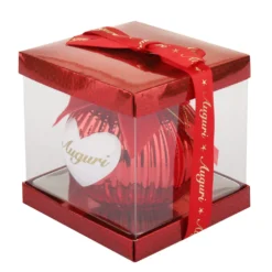 Pallina Natale cuore Auguri 10 cm rossa crochet