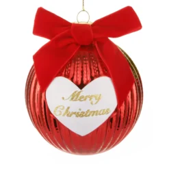 Pallina Natale cuore Merry Christmas 10 cm rossa crochet