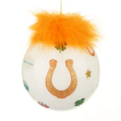 Pallina Natale ferro cavallo arancio 10 cm Good Luck