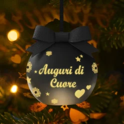 Pallina Natale led Auguri di cuore nero