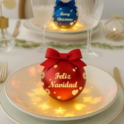 Pallina Natale led Feliz Navidad rosso