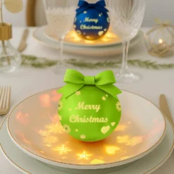 Pallina Natale led Merry Christmas verde chiaro