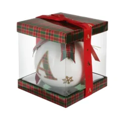 Pallina Natale lettera A tartan vetro 10 cm