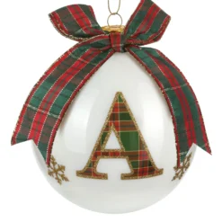 Pallina Natale lettera A tartan vetro 10 cm