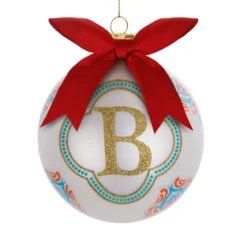 Pallina Natale lettera B bianca 10 cm Royal Garden
