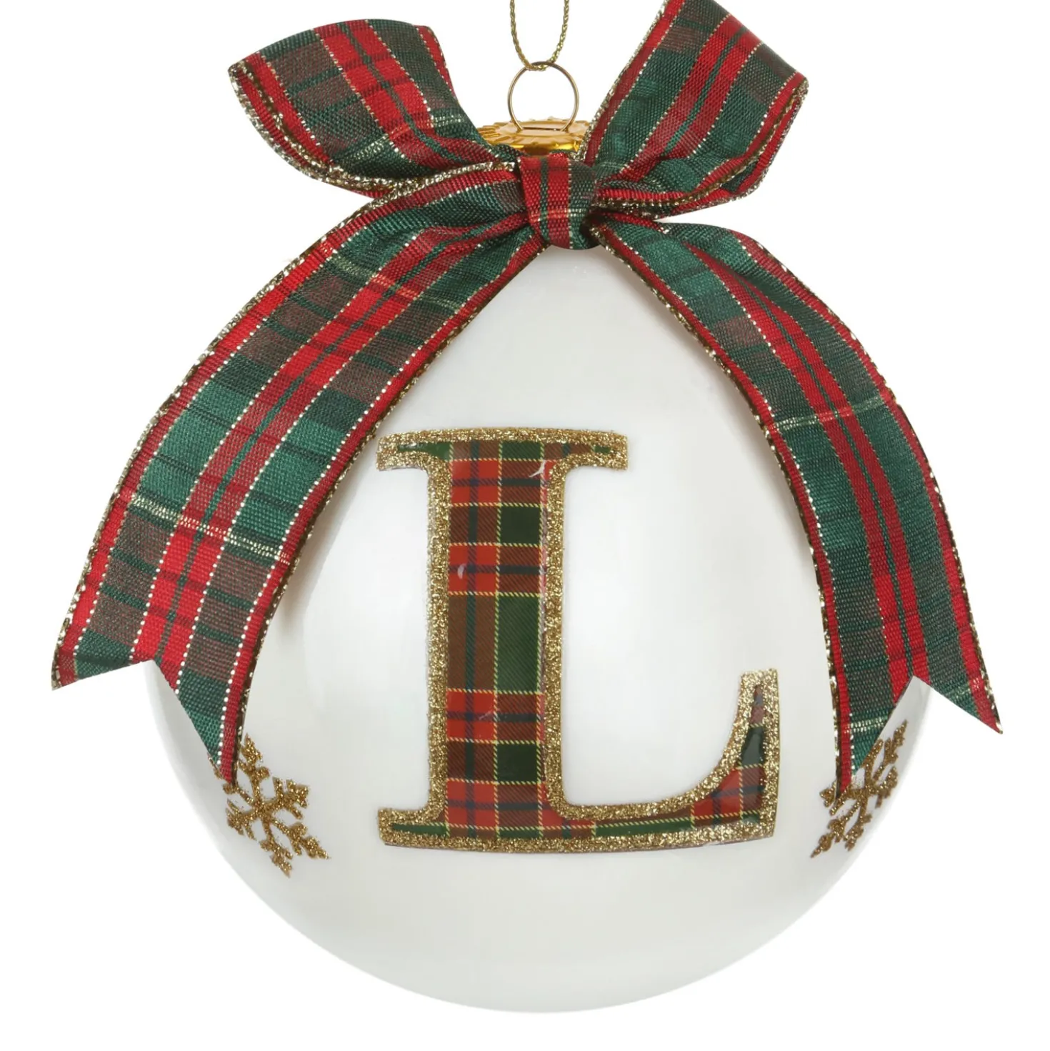 Pallina Natale lettera L tartan vetro 10 cm