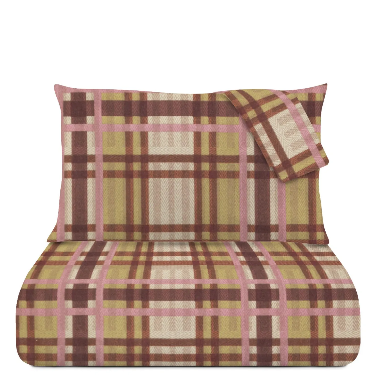 Parure copripiumino matrimoniale cotone tartan marrone