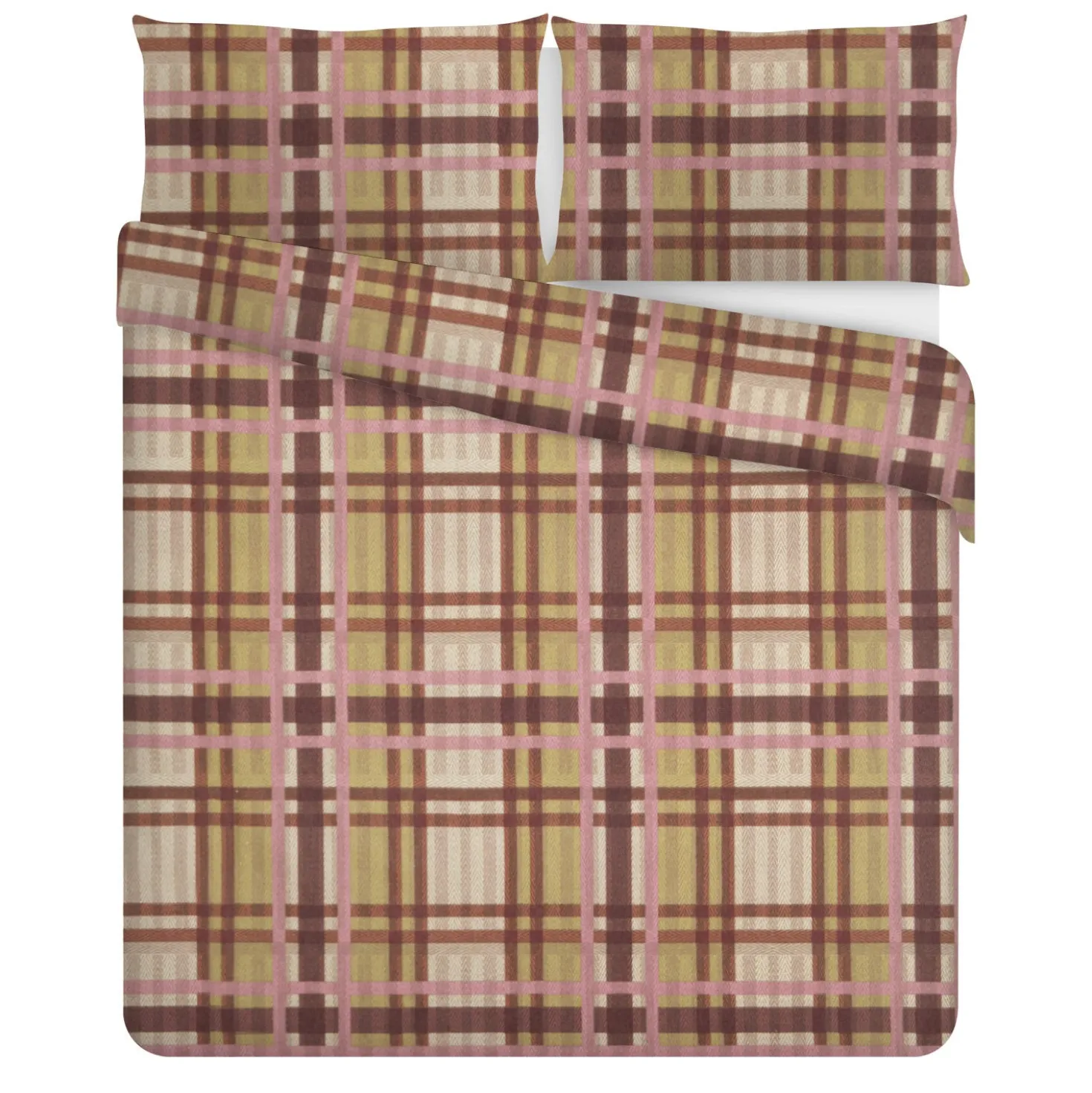 Parure copripiumino matrimoniale cotone tartan marrone